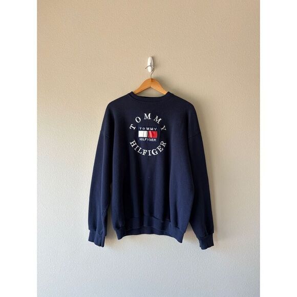 Tultex Tommy Hilfiger navy crewneck pullover sweater - Picture 1 of 6